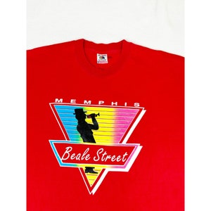 Vintage 90s Beale Street Memphis T-Shirt Red XL Tourist Blues Music Single Stitch