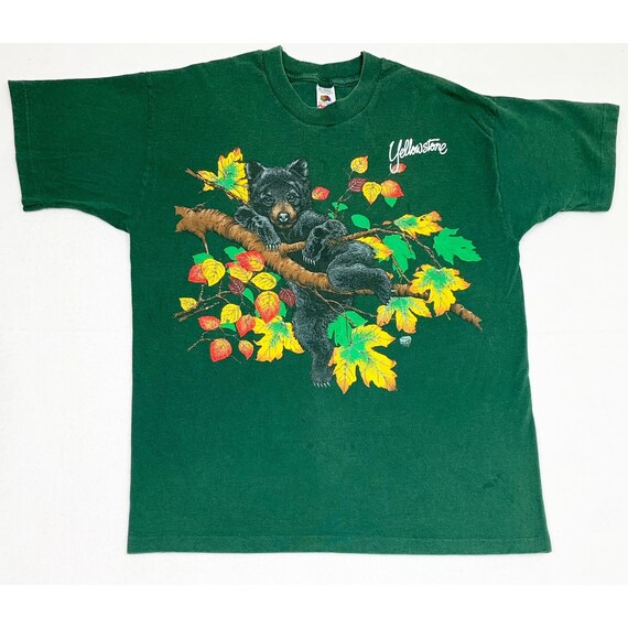 Vintage 90s Nature T-Shirt Green XL Bear Forest Y… - image 1