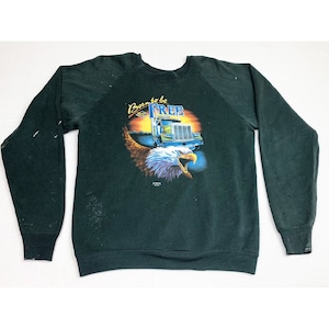 Vintage 3D 90s Trucker Sweatshirt XL Black Bald Eagle Nature Born Free 1998