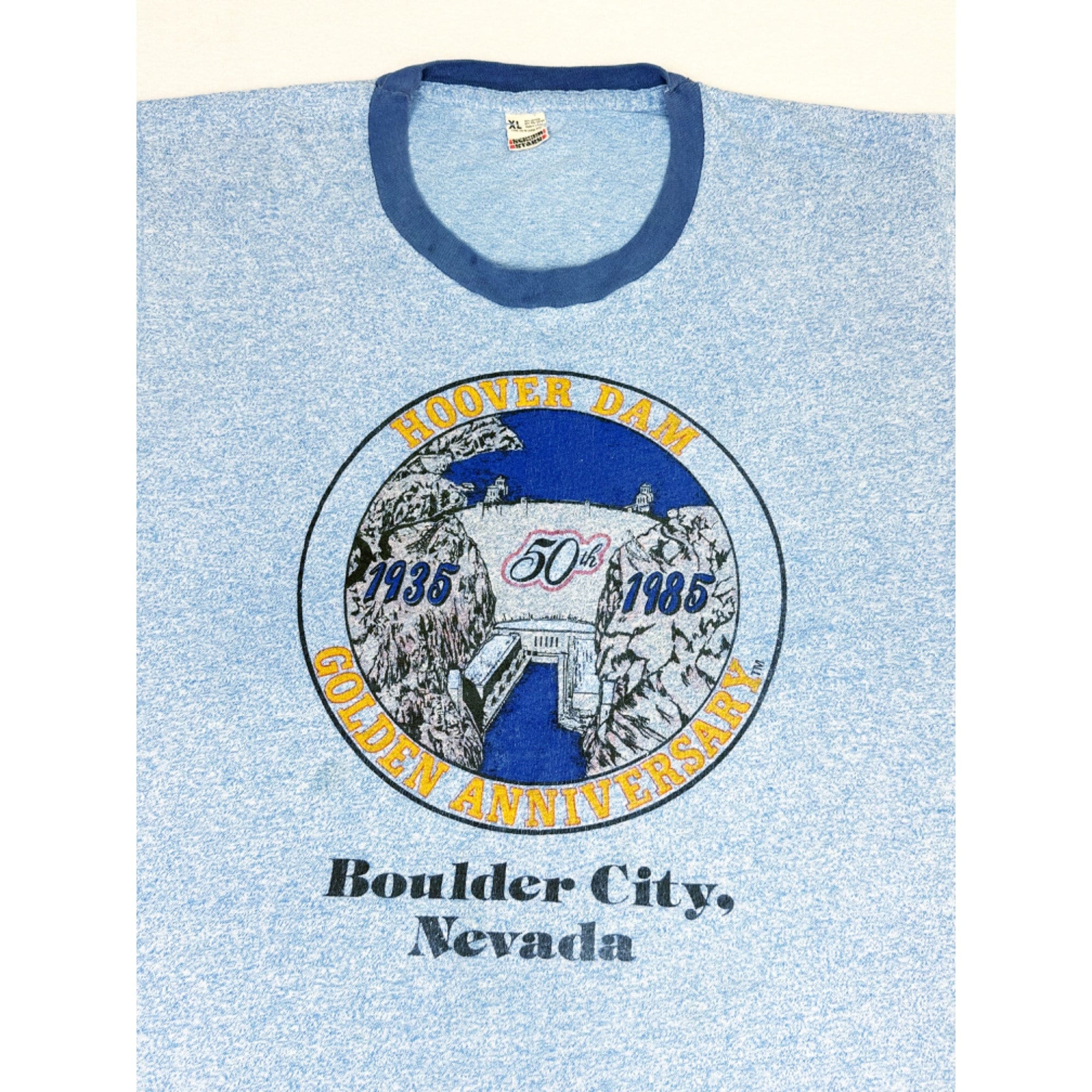 Camiseta vintage 1985 Hoover Dam Ringer XL Blue Boulder City Nevada Las Vegas