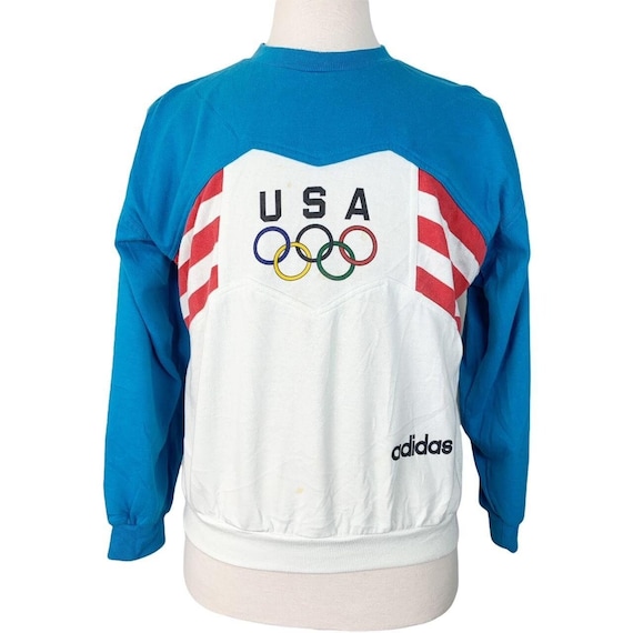 Vintage 80s Adidas Olympics Sweatshirt Trefoil Logo Blue White Etsy