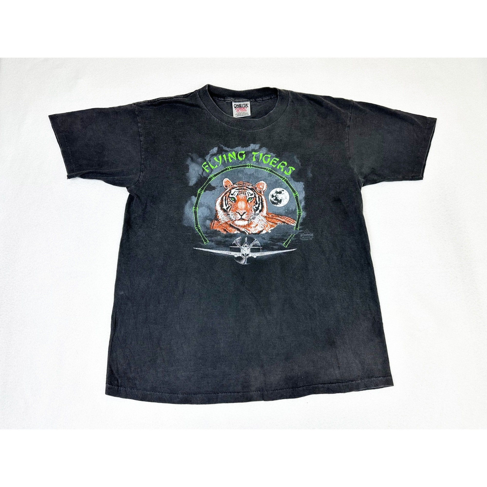 Vintage 1992 Flying Tigers Shirt Black Large China Air Force WW II 