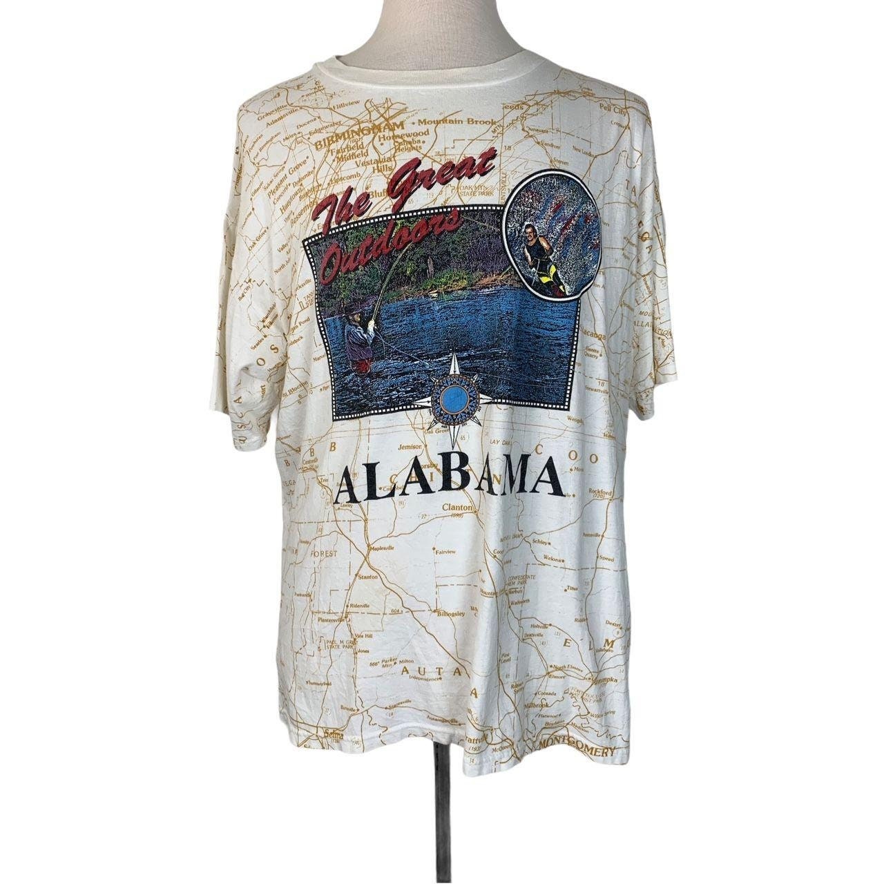 Vintage Alabama T-Shirt XL White High Low All Over Print Single Stitch