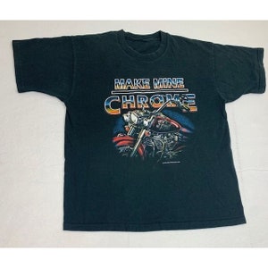 Vintage Biker T-Shirt Black Make Mine Chrome Fortune Cycle Motorcycle Single Stitch