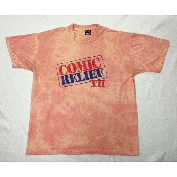 Vintage 90s Comic Relief T-Shirt XL Tie Dye Orange Comedy Single Stitch 1995