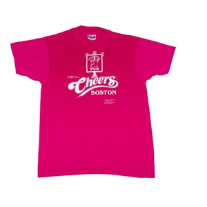 Vintage Cheers Pub Bar T-shirt Boston Large Pink TV Show Single Stitch