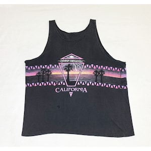 Vintage California Tank Top Black Tourist Palm Tree Beach Shirt