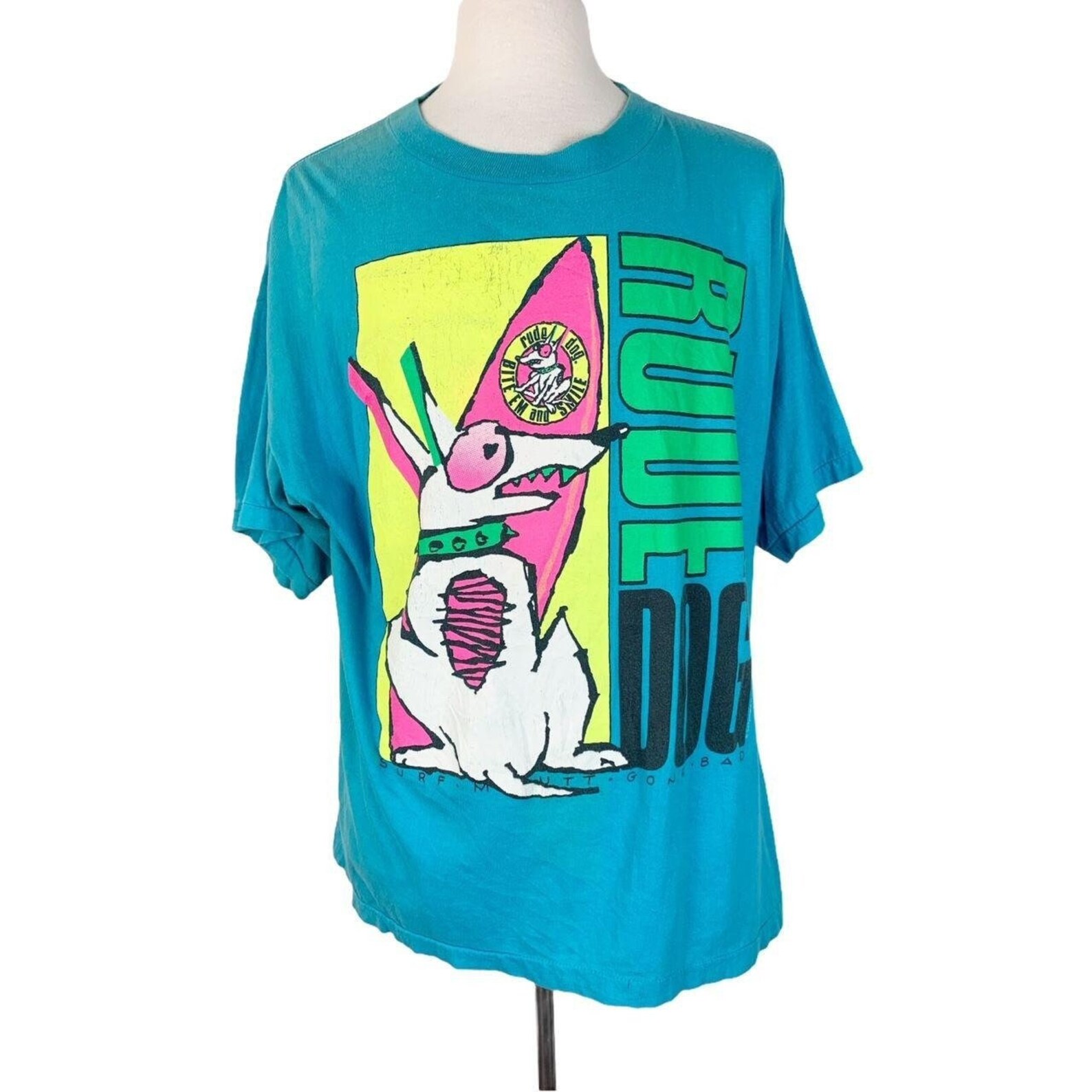 Vintage Rude Dog TShirt Neon Blue Surf Beach Single Stitch Etsy