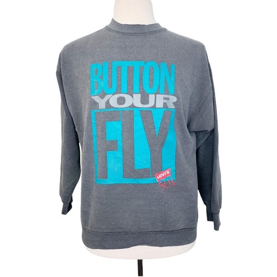 Vintage 80s Levi's Sweatshirt Medium Button Your Fly Grey - Etsy