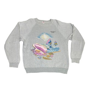 Vintage Miami Florida Sweatshirt Grey XL Seashells Tourist Wind Surfing Beach