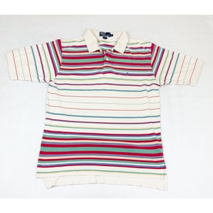 Vintage Ralph Lauren Polo Shirt XL Stripe Cream Golf Beach Colorful