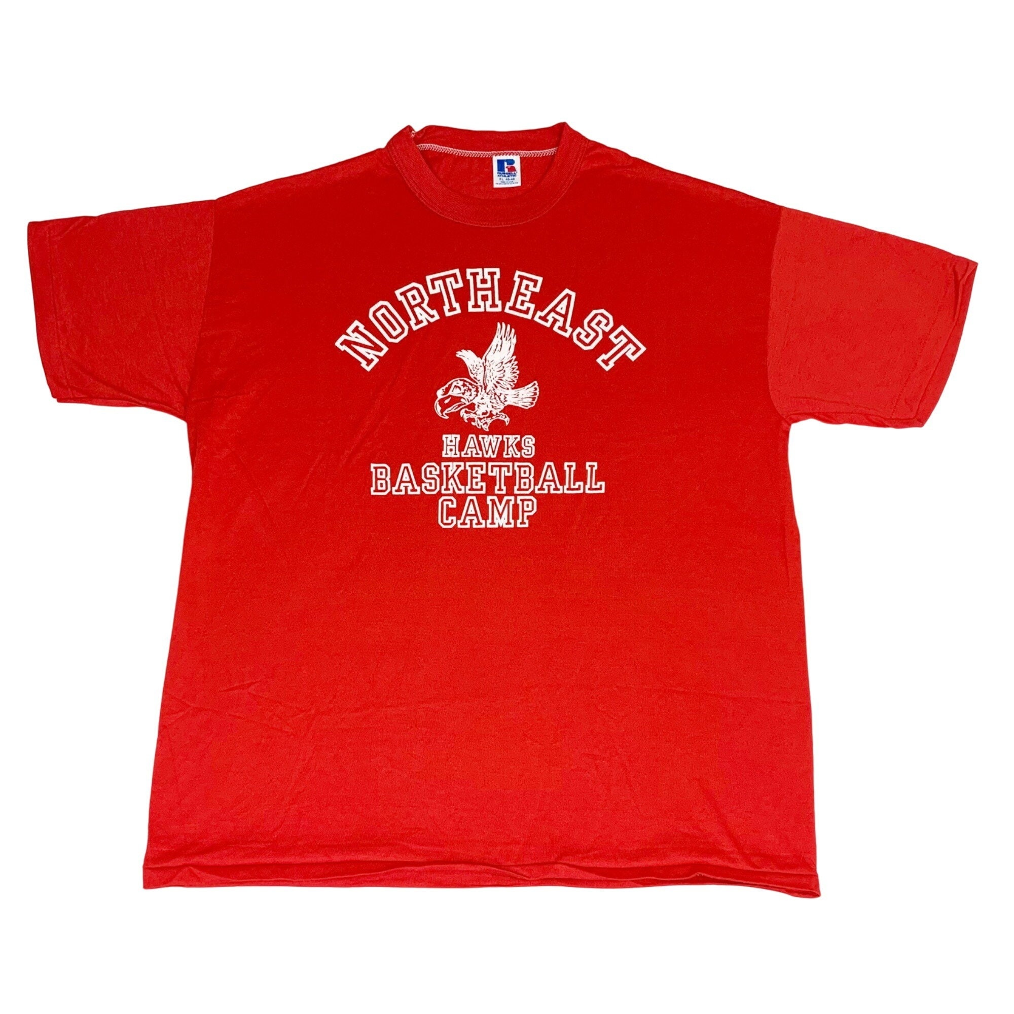 Vintage 80s North East Hawks Basketball Camp XL Red T-shirt Single Stitch