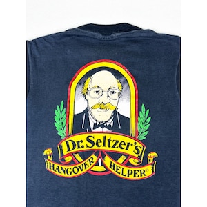 Vintage 90s Dr Seltzer&#39;s T-Shirt Black Sleeveless Hangover Helper Party Club