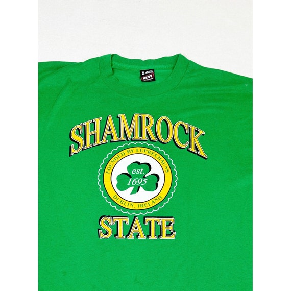Vintage 90s Shamrock State T-Shirt XL Green Lepre… - image 1