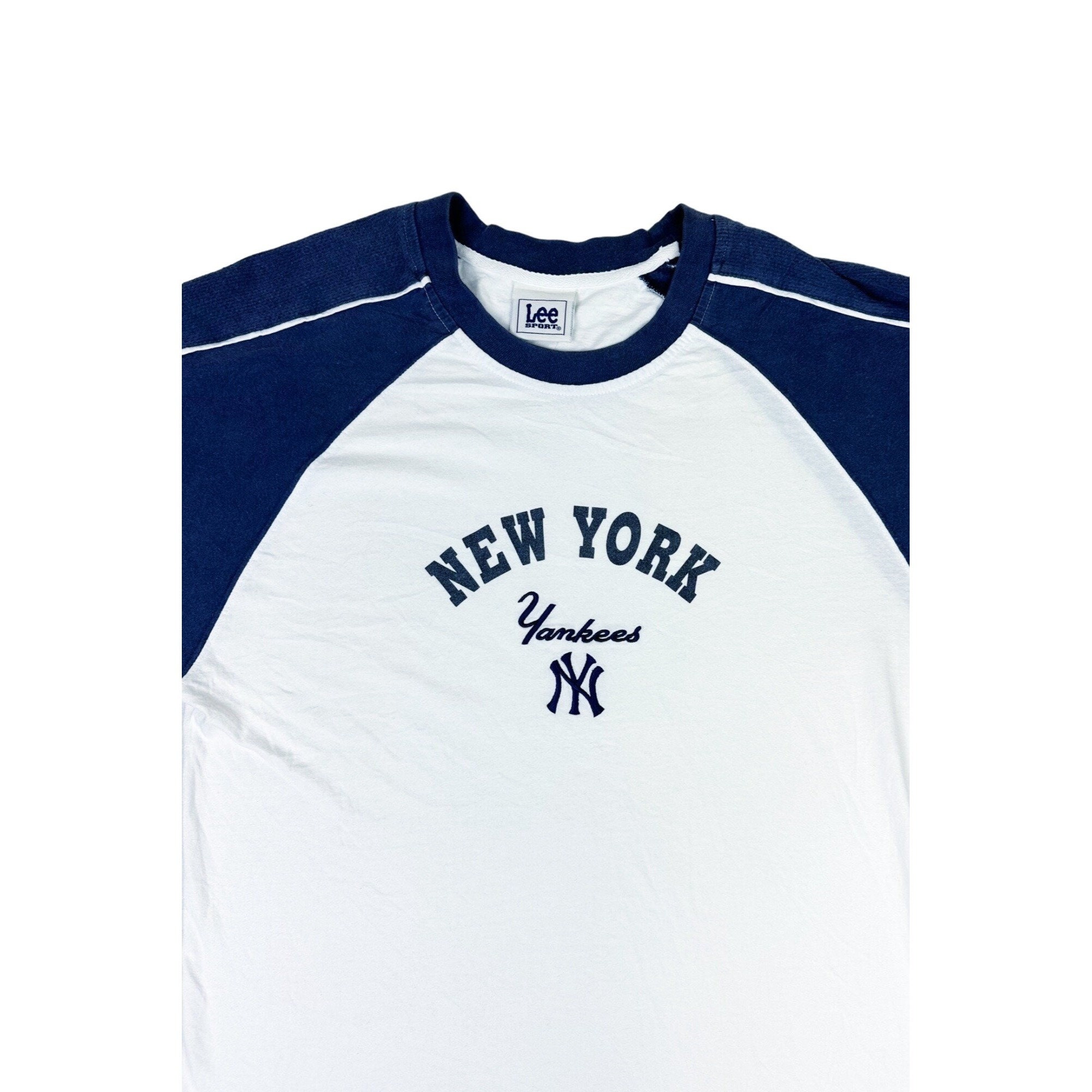 NY YANKEES 3/4 SLEEVE RAGLAN SHIRT LRG MLB BASEBALL MAJESTIC