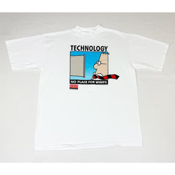 Vintage 90s Dilbert T-Shirt XL Technology No Place For Wimps Cartoon Comic