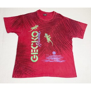Vintage 80s Gecko Hawaii T-Shirt Red XL Single Stitch Front Back