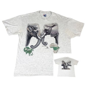 Vintage 1992 CRES Asian African Elephant T-Shirt XL Gray Single Stitch
