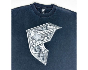 Vintage Famous Stars and Straps T-Shirt Medium Black Skater Ben Franklin Money