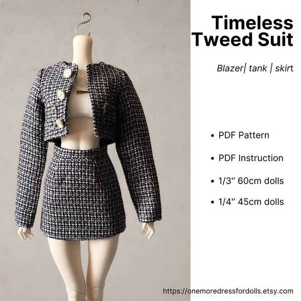 Modèle intemporel en tweed avec doublure pour poupée intelligente, modèle de couture pdf pour vêtements de poupée de 60 cm, avec tutoriel de couture, pour poupée BJD MSD 1/3