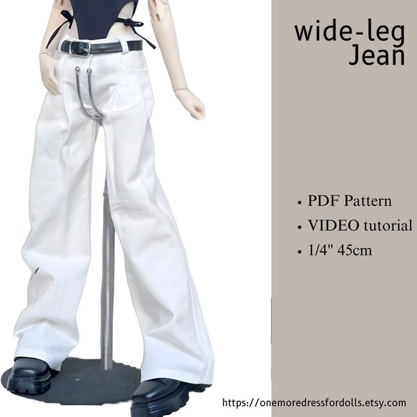 Wid leg Jean PATTERN for Smart Doll, 18 inch doll clothes pdf sewing pattern, Printable Pattern with sewing tutorial,  1/4 BJD MSD doll