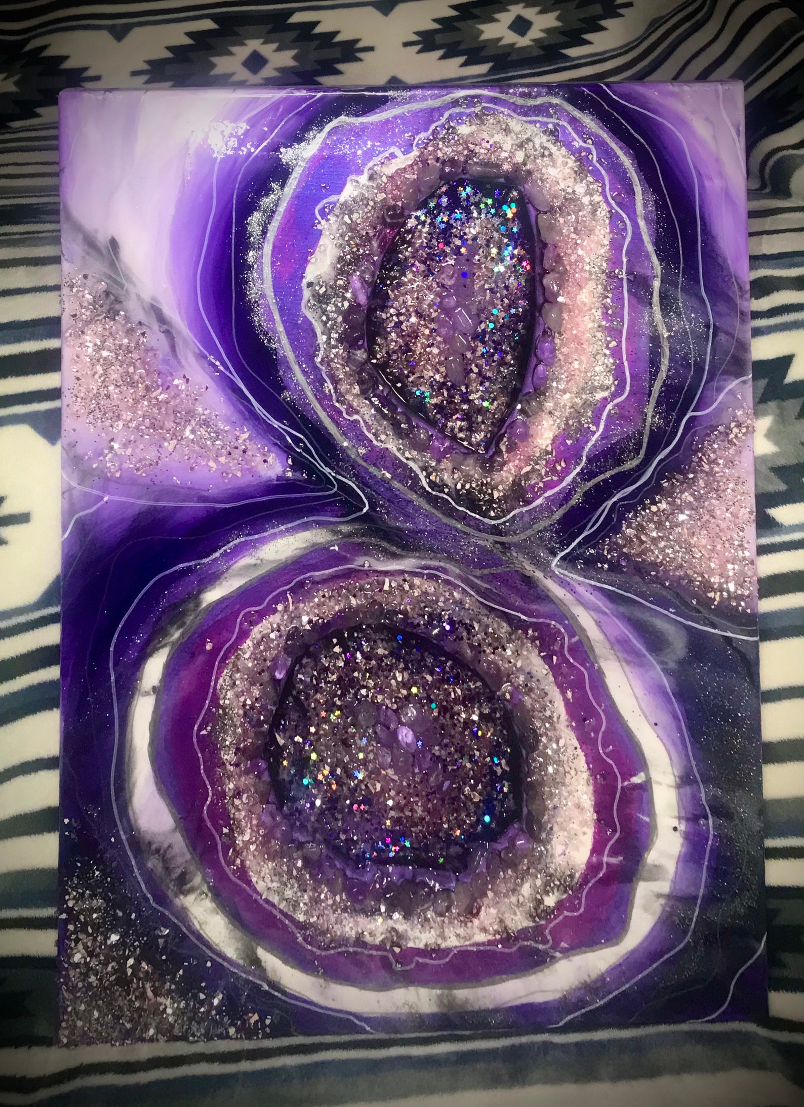Purple Geode made from resin with amethyst stones on 16x24 Etsy
