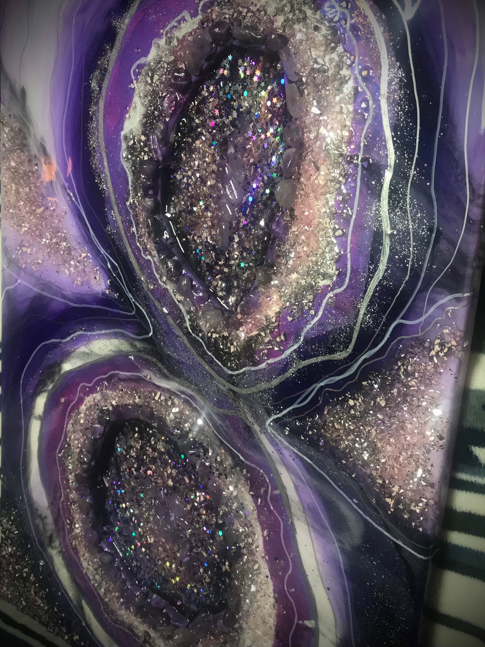 Purple Geode made from resin with amethyst stones on 16x24 Etsy