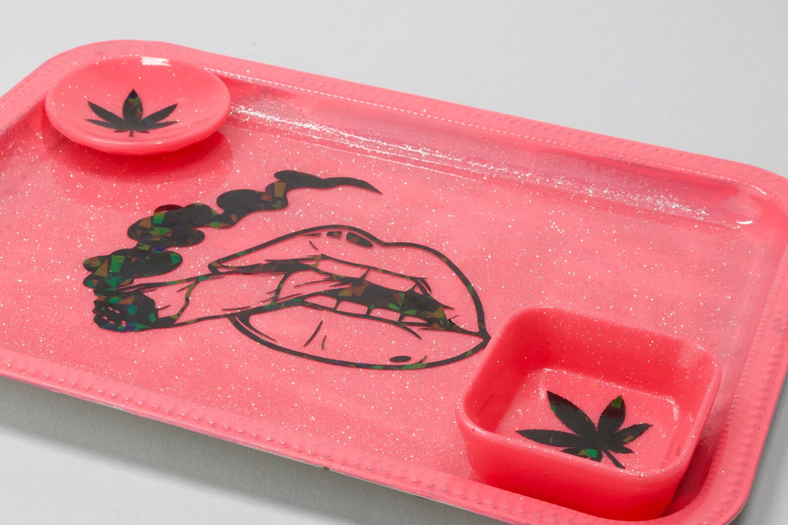 Pink glitter rolling tray set Etsy