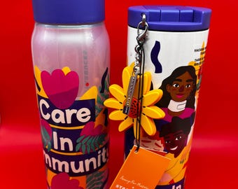 Starbuck's Set of 2 "Care in Community" Water Bottle & Stainless Tumbler NWT- Ananya Rao-Middleton
