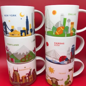 Choice of 1 Starbuck&#39;s &quot;You Are Here&quot; Retired Collector Mugs- Dallas- Texas- Nashville Tennessee- Kansas City- New York- Portland Oregon