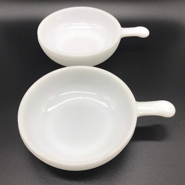 Set of 2 Vintage Milk Glass Chili Soup Bowls w/ Handle