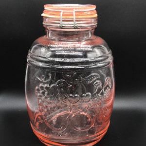 Vintage 1950&#39;s MCM Italian Casidis Milano Italy &quot;Baril De Fruits&quot; Pink Glass Jar/ Canister w Lid