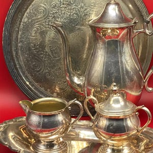 Set/Lot of Vintage F.B. Rogers Co. Silver Plated Serving Items- Coffee Pot- Cream & Sugar- 2 Plates