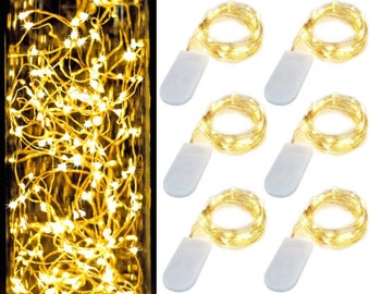 6 pack, copper wire, warm white 20 LEDS Fairy Lights with Replaceable Batteries. Waterproof, Batteries Included,  Wedding Decor