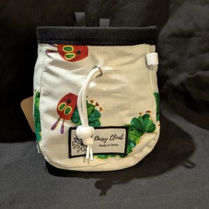 Hungry Hungry Caterpillar print rock climbing chalk bag