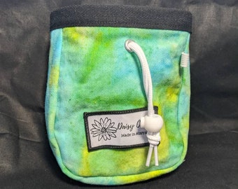 Hand dye green sea fabric print rock climbing chalk bag