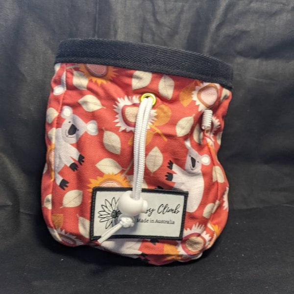 Red koala print rock climbing chalk bag