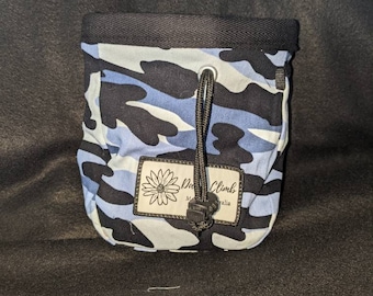 Blue Camo print rock climbing chalk bag