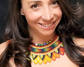 Handmade Colombian Necklace, Indigenous Unique Jewelry, Sacred Geometry