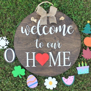 Interchangeable Welcome Sign | Seasonal Wooden Sign | Multi Season Decor | Front Door Decor | Welcome Door Sign | Farmhouse Wreath