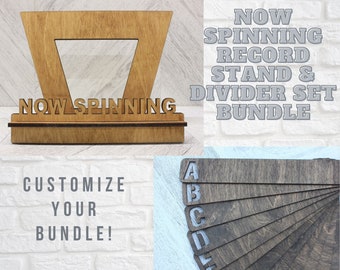 Vinyl Display Bundle | Vinyl Record Stand | Vinyl Record Dividers | Wooden Vinyl Record Accessories | Now Spinning Stand | A-Z Dividers