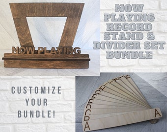 Vinyl Display Bundle | Vinyl Record Stand | Vinyl Record Dividers | Wooden Vinyl Record Accessories | Now Playing Stand | A-Z Dividers