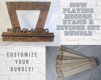 Vinyl Display Bundle | Vinyl Record Stand | Vinyl Record Dividers | Wooden Vinyl Record Accessories | Now Playing Stand | A-Z Dividers