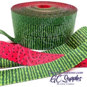 Fruit - Watermelon - Double Sided - USDR Grosgrain Ribbon 7/8”, 5/8” & 3/8” Double Sided Red Watermelon rind and seeds pips