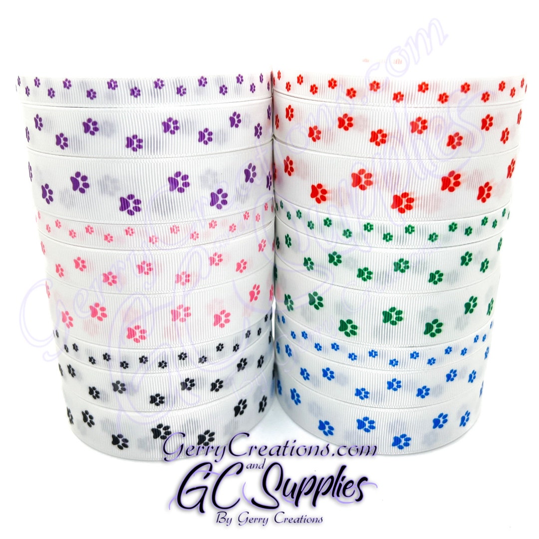 Grosgrain Ribbon, Kitty Cats With Fish Bowls & Paw Prints, 7/8\" Wide