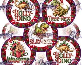 Christmas Dino Sayings BCI Digital Download Only Bottle Cap Images bow centers resin centers 1 inch circle