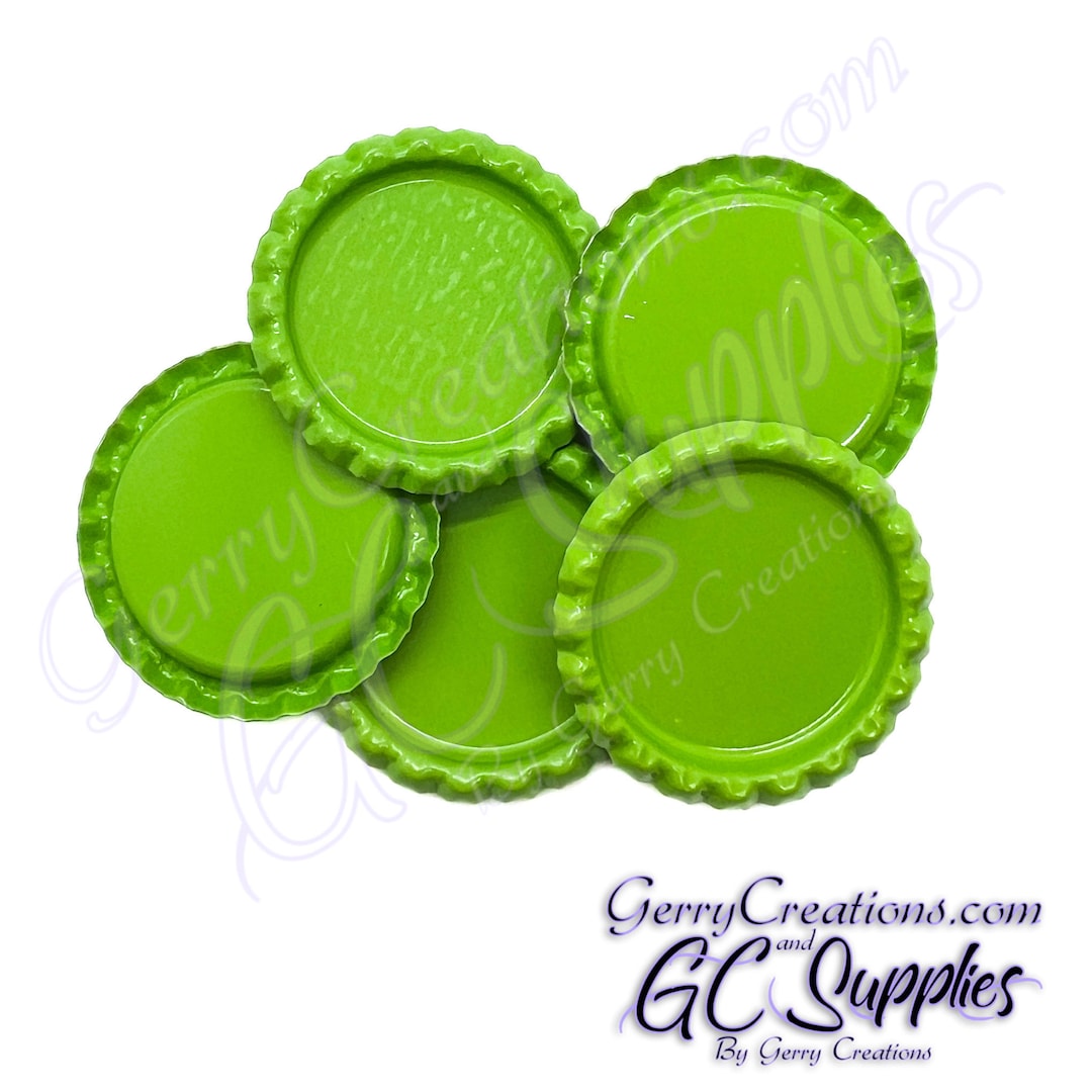 Flattened Green Set of 5 1 Metal Bottle Caps for Hair Bow Centers DIY