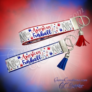 Patriotic - All American Furball with paws - USDR Ribbon Keyfob keyring keychain fob Patriotic on Red or Blue webbing