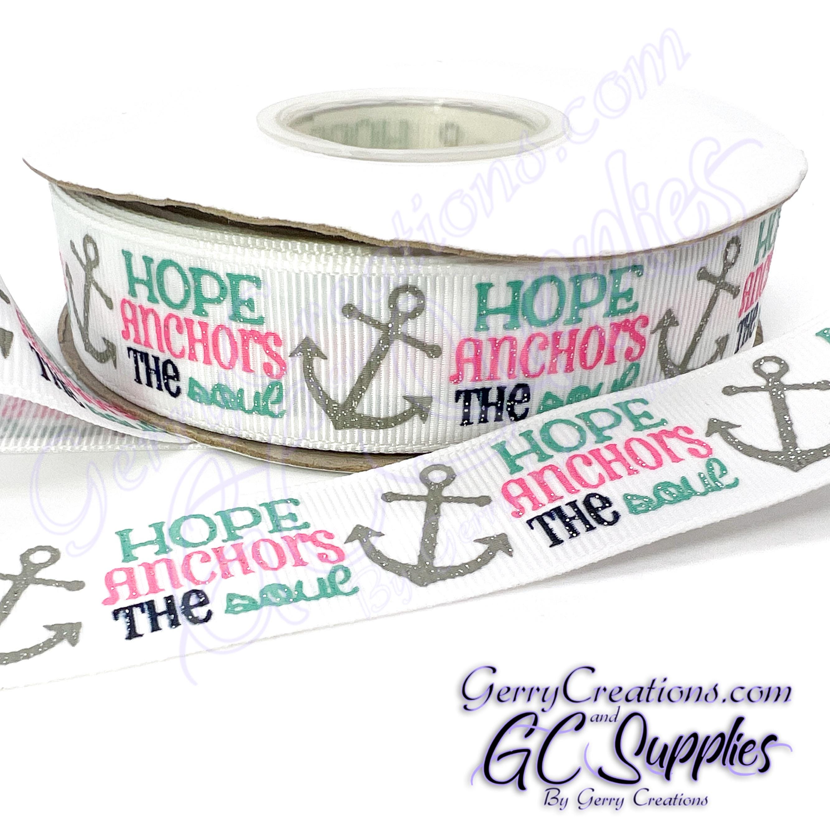 Sail Boats and Anchors - Blue or White - USDR Grosgrain Ribbon 7/8 ...
