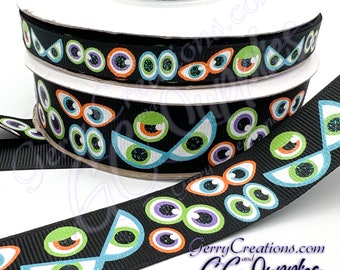 Monster Eyes Ink - USDR Grosgrain Ribbon 7/8” & 3/8” monster eyes scary eye fun Halloween look funny